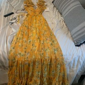 Mac Duggal | Dresses | Mac Duggal Yellow Ruffle Tiered Floral Cutout  Chiffon Gown | Poshmark